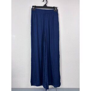 Philosophy women's XS navy blue high waist wide leg satin like pants flowy